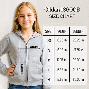 Gildan 18600B Size Chart Mockup: Unisex Youth Heavy Blend Zipped Hoodie (JPG File, 5000x5000 Pixels) - Etsy