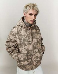 Bershka Zip-up padded jacket with hood in brown | ASOS