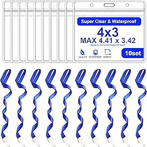 Vaccine Card Protector with Lanyard, Waterproof 4x3'' CDC Vaccination Card Holder, Id Badge Case, Clear Plastic Sleeve for Immunization Record Card Name Tags with Resealable Zip (10 Pack)