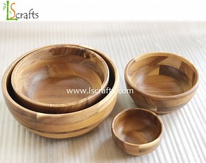[Hot Item] Acacia Handmade Wood Carved Calabash Bowls Set of 4