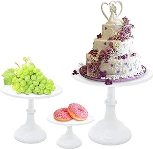 3pcs Round Cake Stands - White Small Cake Stand Set - Cake Display Stands for Dessert Table - Cake Plate for Girl's Birthday Parties,Baby Shower,Weddings,Graduation Ceremonies,Anniversaries