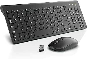 RATEL Wireless Keyboard Mouse Combo, 2.4G Compact Ultra-Thin Ergonomic Wireless Keyboard and Mouse with Round Keycaps for Computer, Laptop, PC, Chromebook, Desktop, Notebook (Black)