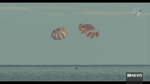 The Orion space capsule splashed down successfully in the Pacific Ocean off the coast of Mexico after a crewless voyage around the moon and back. | ABC News