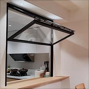 Custom Made Sliding Windows, Aluminum Frame Concession Window, Reinforced Glass Food Truck Upper Lower Folding Window with Locking Handle for Snack Bar Cake Shop(Black,33"x35"/84x89cm)