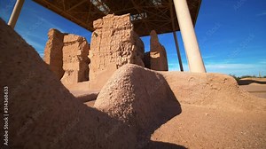 Casa Grande Ruins National Monument contains the structural ruins of a group of ancient Pueblo native american indians Stock ビデオ
