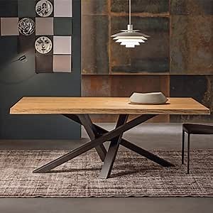 KWOKING Pine Solid Wood Top Dining Table Modern | Contemporary Pedestal Metallic Base Rectangle Table for Home Black 59" L x 27.5" W x 29.5" H