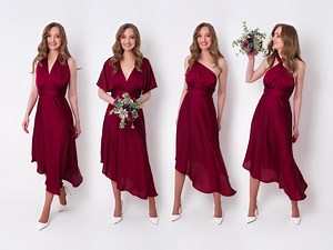 Infinity Dress, Burgundy Silk Dress, Bridesmaid Dress, Silk Satin Dress, Multi Wrap Dress, Convertible Dress, Multiway Dress - Etsy