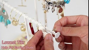 Necklace Holder Jewelry Organizer Stand, 3 Tier Jewelry Towers Tree With Velvet Earrings Rings Tray, Adjustable Height Necklace Rack Display With 38 Earring Holes For Bracelets Watches Bangles, White