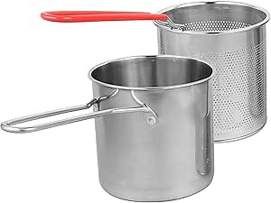 Stainless Steel Deep Fryer Pot: Small Japanese Tempura 304 Stainless Steel with Oil Drip Drainer Rack Container for Fryer Oil, Bacon Drippings, Lard and Ghee oil