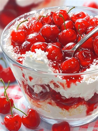 Cherries in the Snow A light and creamy layered dessert with fluffy angel food cake, sweet cherry pie filling, and a cloud-like cream cheese mixture. Yield: 12 servings Temp: Chill in refrigerator Time: 20 minutes (plus chilling) Key Ingredients First: Cream cheese Whipped topping Angel food cake Cherry pie filling ................................. Full Recipe in First Cօʍʍеոτ 👇 | Kitchen Pop