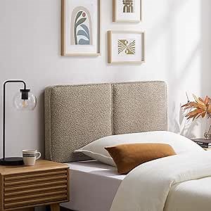 Modway Lindee Twin Size Upholstered Headboard with Slate Boucle Fabric - Pillow Style Headboard for Kid's Room or College Dorm - Fabric Twin Headboard with Adjustable Mounting Positions