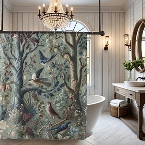 Vintage Bird & Tree Shower Curtain: Watercolor Nature Bathroom Decor - Etsy
