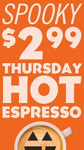 Hey ghouls & ghosts, get ready for a SPOOKY good deal - hot espresso for $2.99 only! ☕👻 | BellStores
