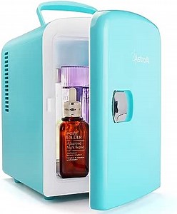 AstroAI Mini Fridge 4 Liter/6 Can AC/DC Portable Thermoelectric Cooler for Skincare, Breast Milk, Foods, Medications, Bedroom and Travel, Teal (Renewed)