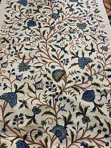 Hand Embroidered Crewel Fabric: Ivory Cotton With Wool Floral Design - Etsy