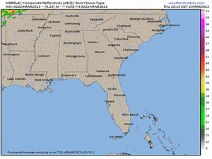 Hi-Res Rapid Refresh (HRRR) model shows the (Wet) solution for Saturday. This is plausible, far from a washout but a storm in the morning with scattered showers then just a stray shower or storm in the afternoon. | Meteorologist Ross Whitley