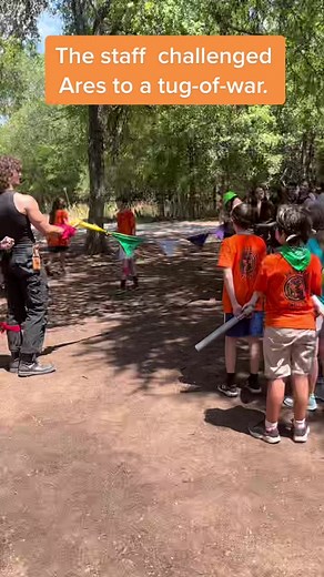 Ares is visiting camp this week, and the staff are apparently eager to show off their… skills? #CampHalfBlood #PercyJackson #Ares #tugofwar #CHB #PJO