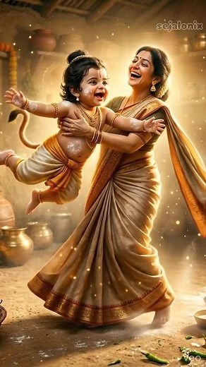 Little Hanuman Playing with Anjani Maiya — Cute Devotional Scene