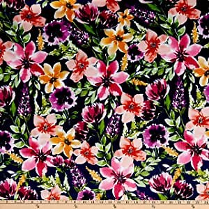 Exclusive Shannon Studio Digital Minky Cuddle Spring Flower Navy Fabric by the Yard