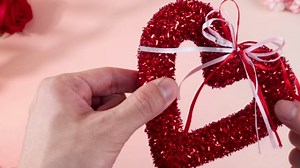 Norme 4 Pcs Valentine Heart Wreaths Kitchen Cabinet Red Tinsel Heart Shaped Wreath with Foil Valentine's Day Hanging Decor for Front Door Wall Window Wedding Mother's Day