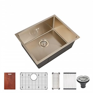 [Hot Item] Premium Stainless Steel Farmhouse Sink with Nano Gold Finish