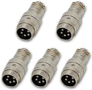 Aviation Connector Plug 5 Pin Microphone Connector Male GX16 Panel Metal for Wire - 5 Pack