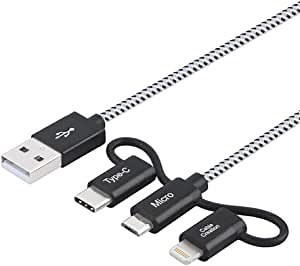 MFi Certified Multi Charger Cable, CableCreation 3 in 1 Lightning/Type C/Mirco USB Braided Data and Charging Cable for iPhone, iPad, Samsung, Google Android Cellphone, 4 Feet Black & White