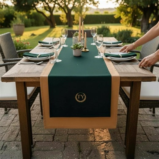 Green Linen Table Runner With Gold Monogram Custom Embroidered, Personalized Hosting Decor - Etsy