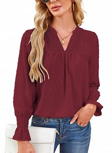 Corabera Plus Size Tops for Women V Neck Crochet Lace Blouses Dressy Casual Ruffle Sleeve Flowy Shirts Cute Swiss Dot Tops Burgundy 3XL - Walmart.com