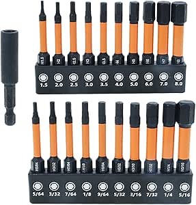 AUTOTOOLHOME 21pcs Hex Head Allen Wrench Drill Bit Set, Metric and SAE Hex Screwdriver Bits Set S2 Steel with Magnetic Extension Bit Holder