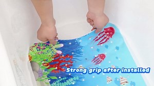 Bath Mat for Tub Non Slip, Machine Washable Anti-Slip Cartoon Baby Bathtub Shower Mat with Drain Holes and Suction Cups for Toddler & Kids (40 Inch x 16 Inch-Rectangular, Alphabet and Animals)