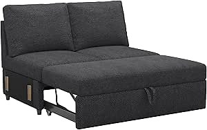 Belffin Pull Out Bed Module for Modular Sectional Sleeper Sofa Armless Loveseat with Pull Out Sofa Bed for Sectional Couch Bed Dark Grey