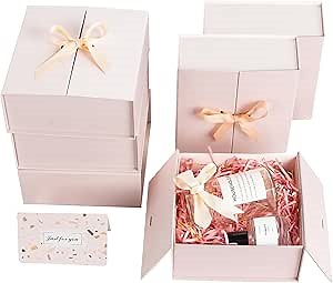 7x7x3 Inch Gift Boxes with Lids, Small Pink Gift Box 6 Pack with Ribbon Card Fancy Gift Wrap Boxes for Festival Anniversary Bridesmaid Proposal Weddings Gift Box for Girlfriend