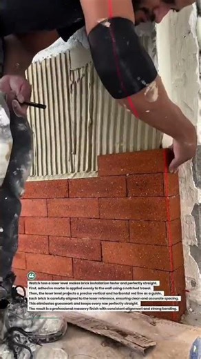 Perfect Brick Alignment with Laser Level! #brickwork #construction #masonry
