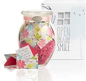 KindNotes Glass Keepsake Gift Jar with Positive Thoughts - Refreshing Floral Design