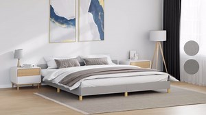 vidaXL Fabric Bed Frame Platform Bed, Scandinavian Style/Slats Support/No Box Spring Needed/Without Mattress/Easy Assembly, Light Grey King Bed