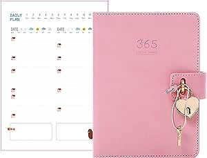 2021-2022 Planner - A5 PU Leather Monthly and Daily and 21-day Planner with Heart Lock and Key,Hardcover Journal Daily Agenda 2021,Panner with Colored Pages for Girls, Boys, Men and Women,Pink