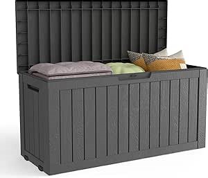 72 Gallon Deck Box with Wheels & Lock - Waterproof Outdoor Storage Bench for Patio Furniture, Garden Tools, Pool Accessories, All-Weather Resin Storage Box, Package Delivery Boxes for Outside, Black