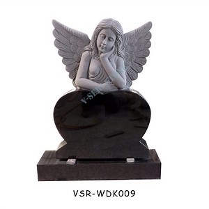 [Hot Item] Upright Black Granite Monuments Angel Holding Heart Memorial Headstones