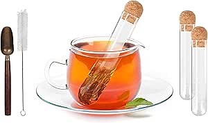 2 Pcs Glass Tea Infusers for Loose Tea, Strainers for Long Leaf Tea with Teaspoon & Cleaning Brush, Glass Tea Steeper with Cork for Cup, Gift Tea Accessories for Tea Lovers