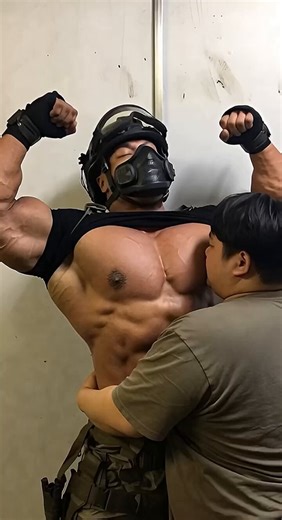 Lucky boy tasting this strong giant soldier’s powerful pecs… look how much he’s enjoying them.🥵🔥