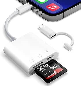 SD Card Reader for iPhone iPad,Micro SD Card Reader Memory Card Reader Plug and Play Trail Camera SD Card Adapter,Simultaneous Charging and Reading