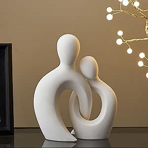 Octdays White Couple Statue Love Sculpture: Ceramic Couple Figurine Abstract Art Statue Modern Home Decor for Bedroom Shelf Table Mantel Couples Decor Wedding Table Decor