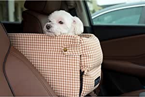 TUTTI PETS Console Dog Car Seat, Pet Booster Car Seat for Small Dogs Cats Puppy on Car Armrest, Center Console Dog Car Seat, Travel Safety Seat, Car Carrier Bed for Small Pets, Brown (T1)