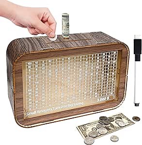 Cash Vault Wooden Savings Box, Countdown Money Vault Saving Box with 3000 Target, Money Box for Kids, Money Bank with Money Target Boys Girls Piggy Bank - 3000USD