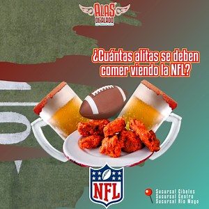 Te INVITAMOS a ver los partidos de la NFL en ALAS DE ALADO, en cualquiera de nuestras sucursales. Río Mayo, Cibeles o Centro. | Alas de Alado