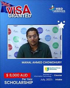 🎉 𝐂𝐨𝐧𝐠𝐫𝐚𝐭𝐮𝐥𝐚𝐭𝐢𝐨𝐧𝐬 to Manal Ahmed Chowdhury for the Visa Grant. He is Enrolled in Bachelor of Information Technology at Southern Cross University and Received a 𝐒𝐜𝐡𝐨𝐥𝐚𝐫𝐬𝐡𝐢𝐩 𝐨𝐟 $𝟖,𝟎𝟎𝟎 𝐀𝐔𝐃 𝐏𝐞𝐫 𝐘𝐞𝐚𝐫. ✍ Register for your free assessment: https://forms.gle/EcXNWAbvxxe18wdAA 👉 𝐒𝐞𝐫𝐯𝐢𝐜𝐞𝐬 𝐰𝐞 𝐩𝐫𝐨𝐯𝐢𝐝𝐞:- 🔹 On spot application assessment & submission 🔹 Credit Transfer Opportunity 🔹 Offer letter within 7 days 🔹 Guidance for obtaining scholarships