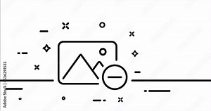 Photo with minus. Printer, delete, filters, correction, frames, cropping, gallery, snapshot. Photography concept. One line drawing animation. Motion design. Animated technology logo. Video 4K