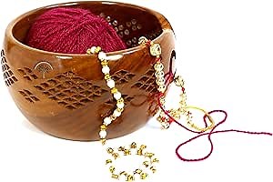 Rosewood Yarn Bowl for Knitting & Crocheting – Handmade Wooden Yarn Holder with Smooth Carved Slot, Tangle-Free Wool Storage Bowl for Crafters