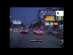 1980s USA, POV from Car on Sunset Strip, West Hollywood, 35mm
